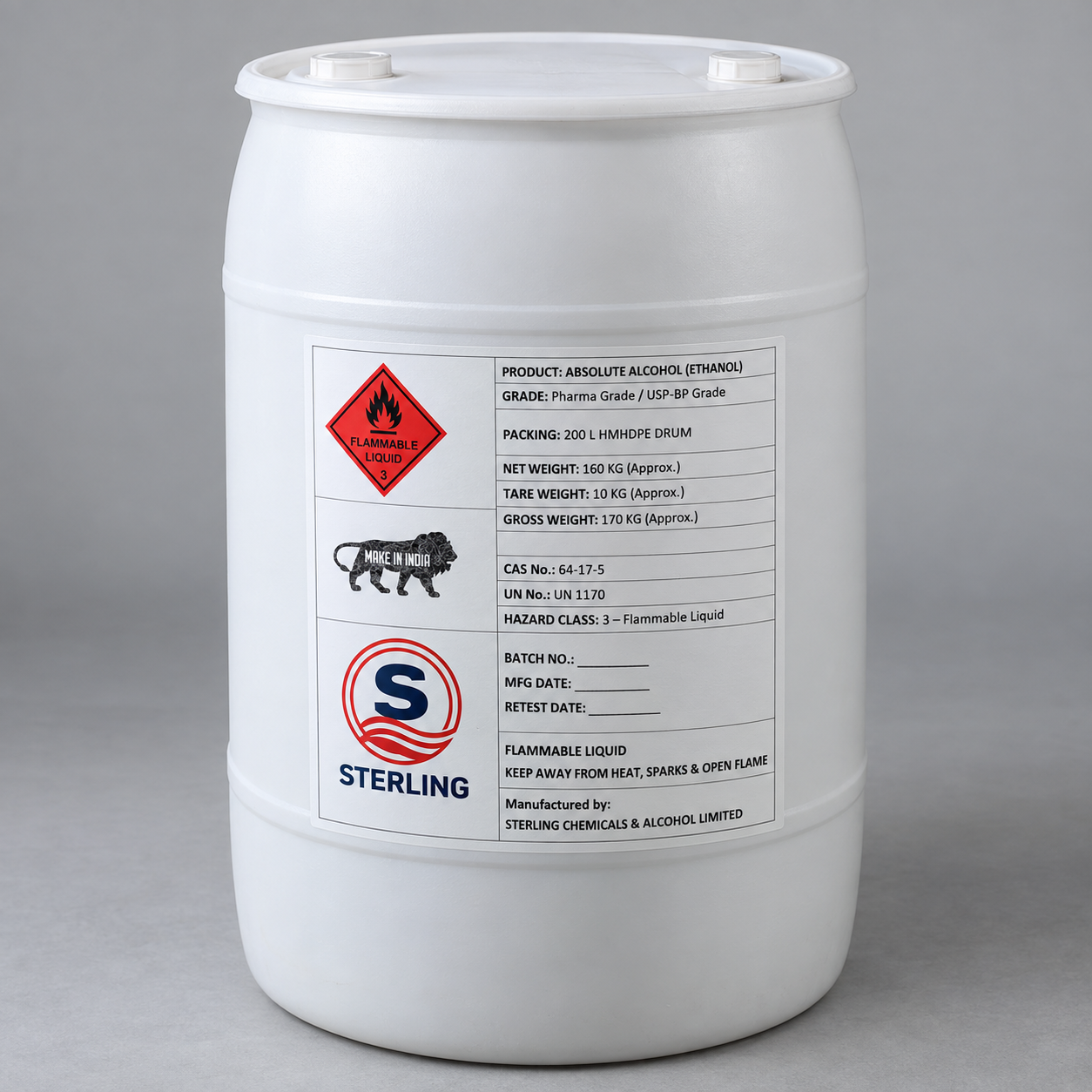 Sterling Absolute Alcohol 200 L HMHDPE Drum