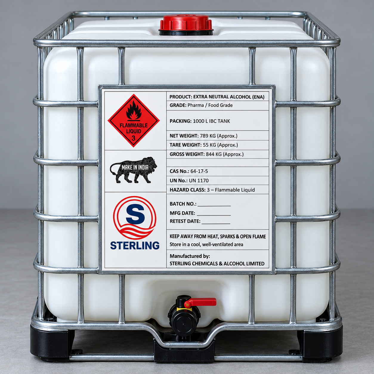 Sterling Extra Neutral Alcohol 1000 L IBC Tank