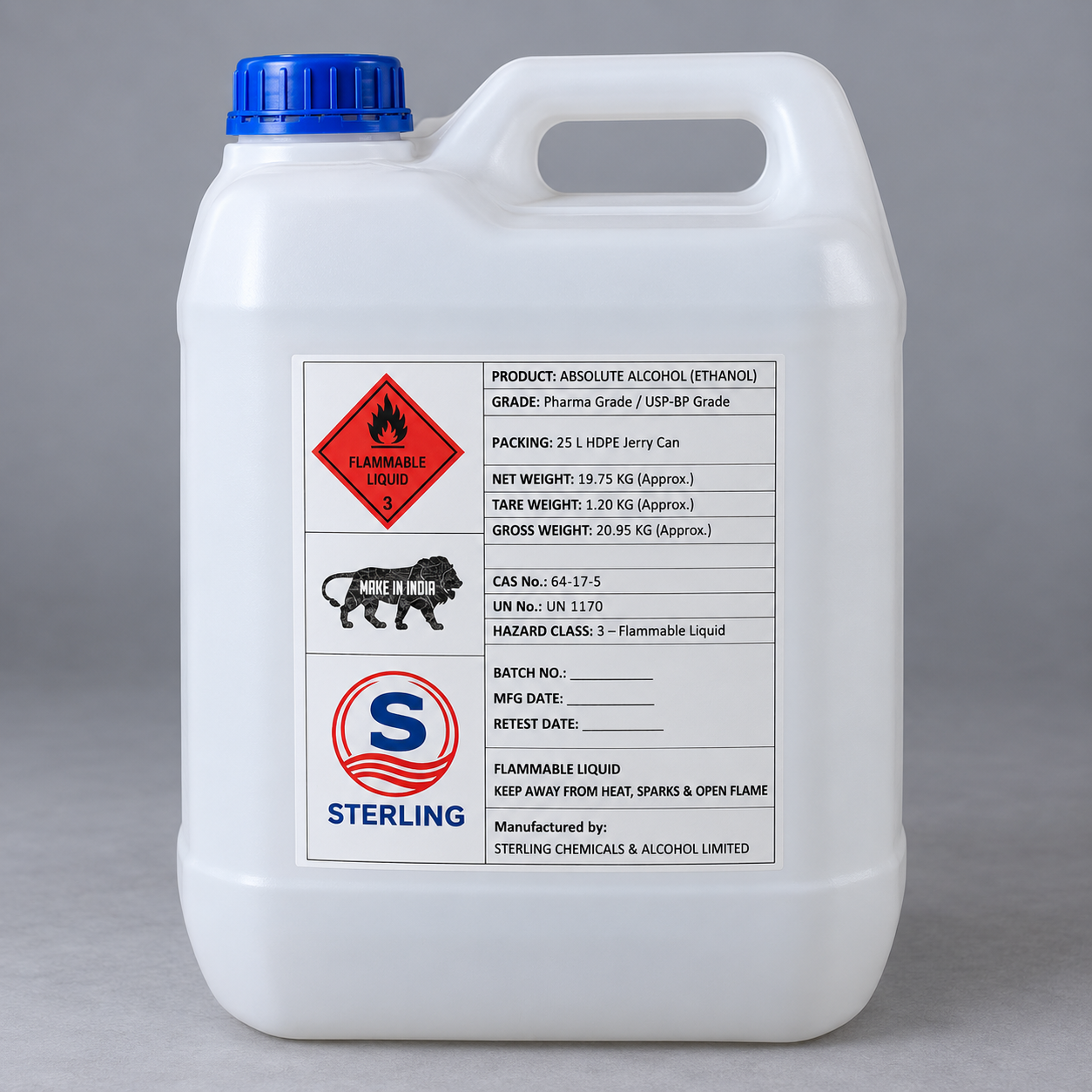 Sterling Absolute Alcohol 25 L HDPE Jerry Can
