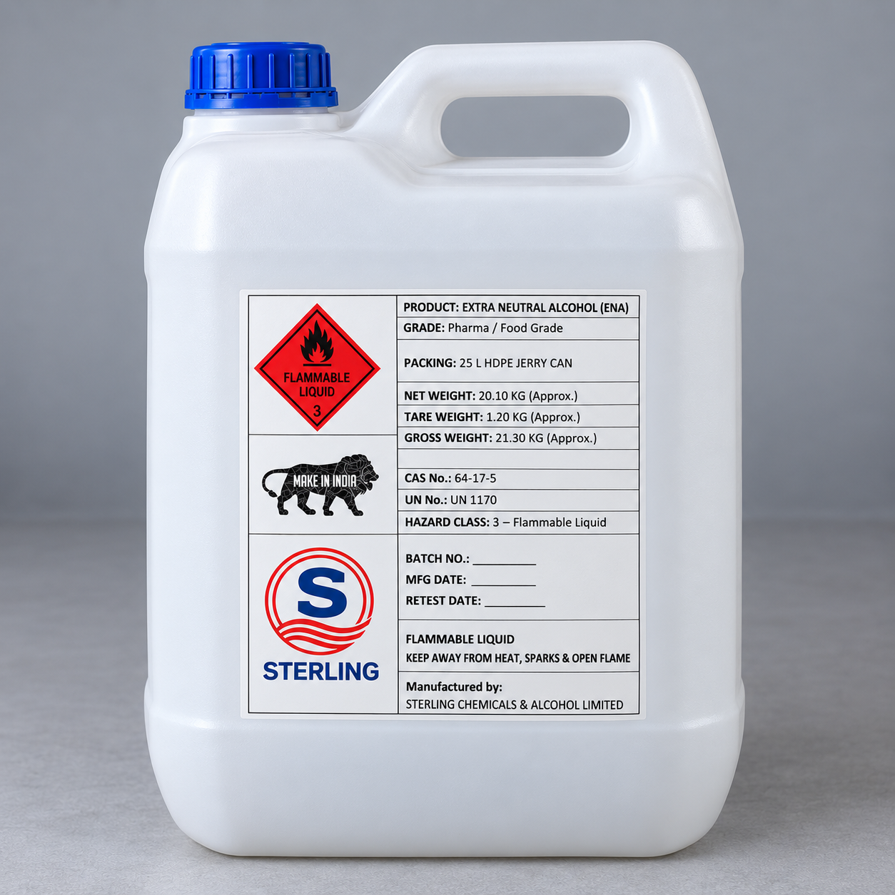 Sterling Extra Neutral Alcohol ENA 25 L HDPE Jerry Can
