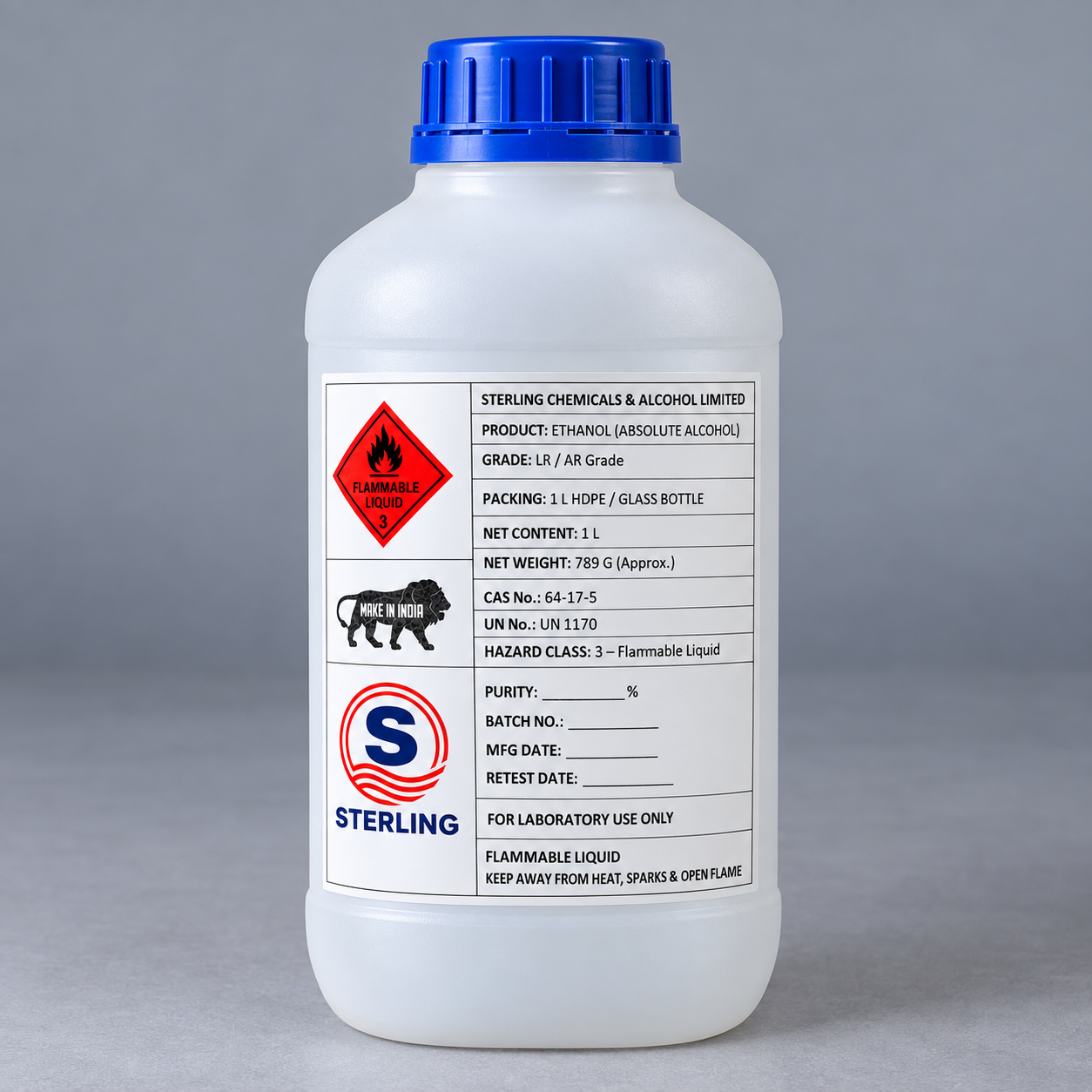 Sterling Absolute Alcohol 1 L HDPE Bottle